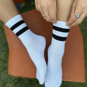 Çizgi Detaylı Beyaz Unisex Kolej Çorap 4 Lü Ekonomik Paket