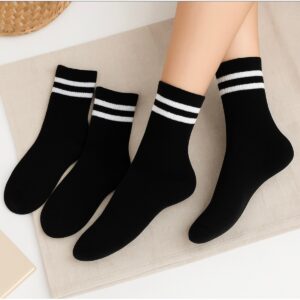 3’lü Beyaz Çizgili Siyah Unisex Tenis Çorap Pamuklu srn-004323