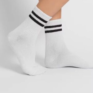 3’lü Siyah Çizgili Beyaz Unisex Tenis Çorap Pamuklu srn-004324